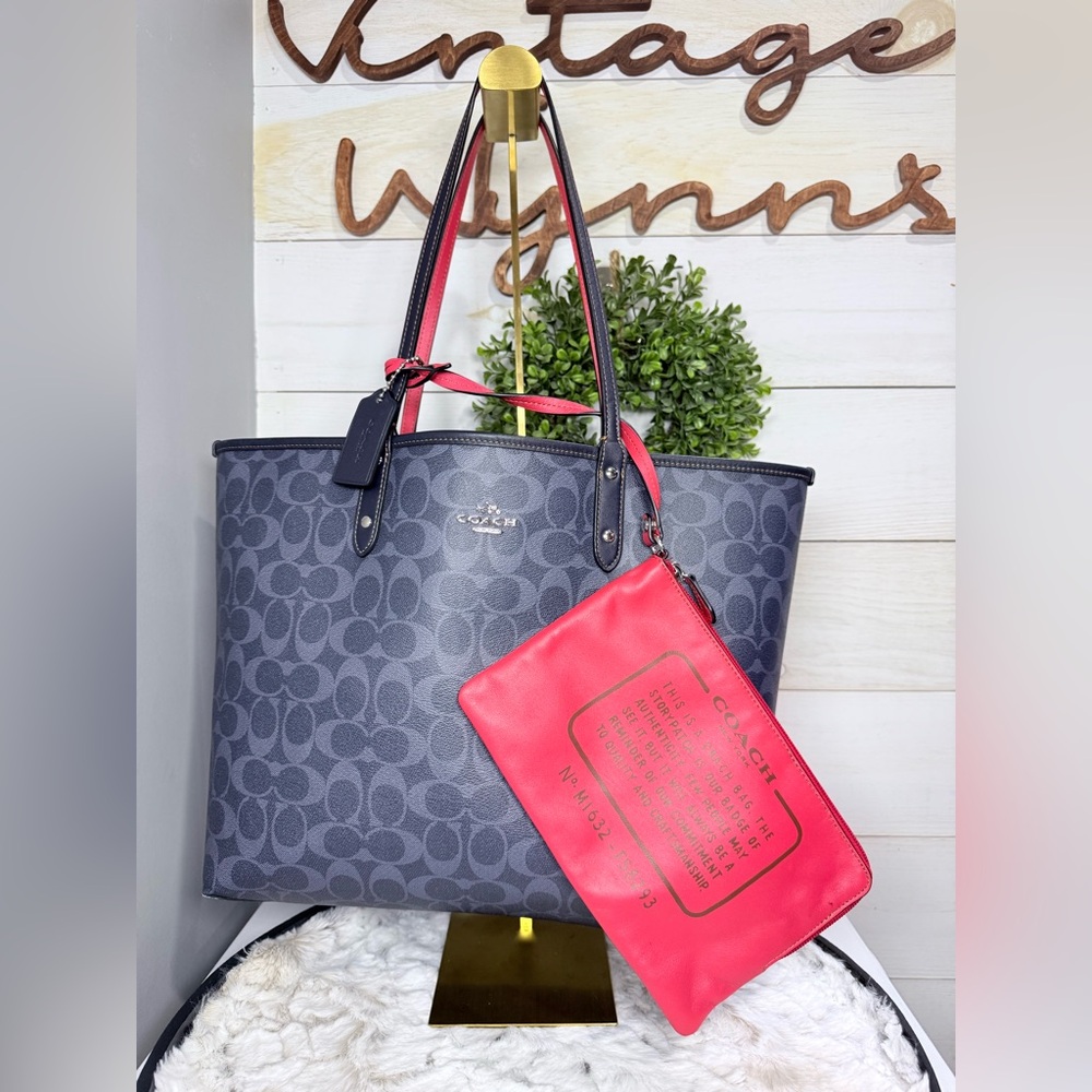 Coach blue and red coated canvas reversible Tote Bag - Picture 1 of 16